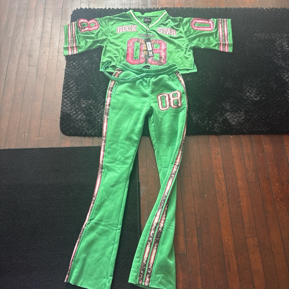 Rock Star Green Straight Leg Jumpsuit Set